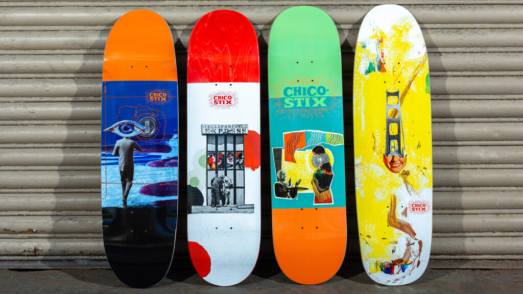 Skateboard decks with Original Collage art by J. garcia