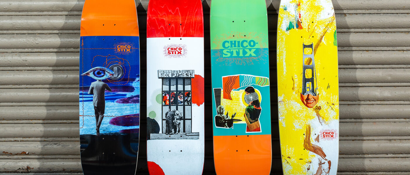 Skateboard decks with Original Collage art by J. garcia